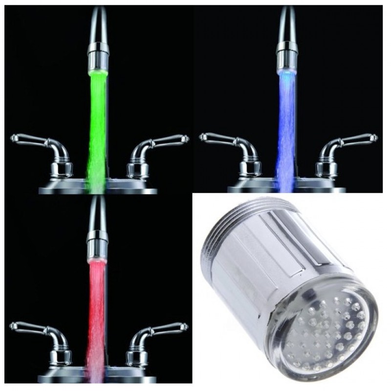 Cap Robinet Cu Led Si Senzor De Temperatura Albastru Verde Si Rosu Functioneaza Fara Baterii