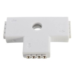 Conector FEMALE, cu 4 pini, pentru benzile led multicolore, RGB, 3 porturi, forma de T