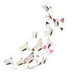 3D butterflies with magnet, house or event decorations, set of 12 pieces, white color