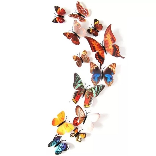 3D butterflies with magnet, house or event decorations, set of 12 pieces, real color