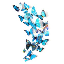 Fluturi 3D cu magnet, decoratiuni casa sau evenimente, set 12 bucati, albastru