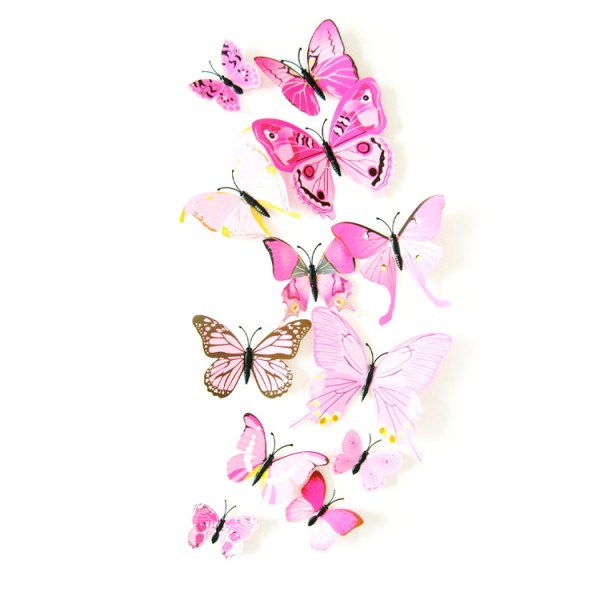 3D butterflies with magnet, house or event decorations, set of 12 pieces, pink color