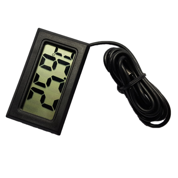Digital wired thermometer, for car, aquarium, incubator, refrigerator and others, thermometer with probe, black color