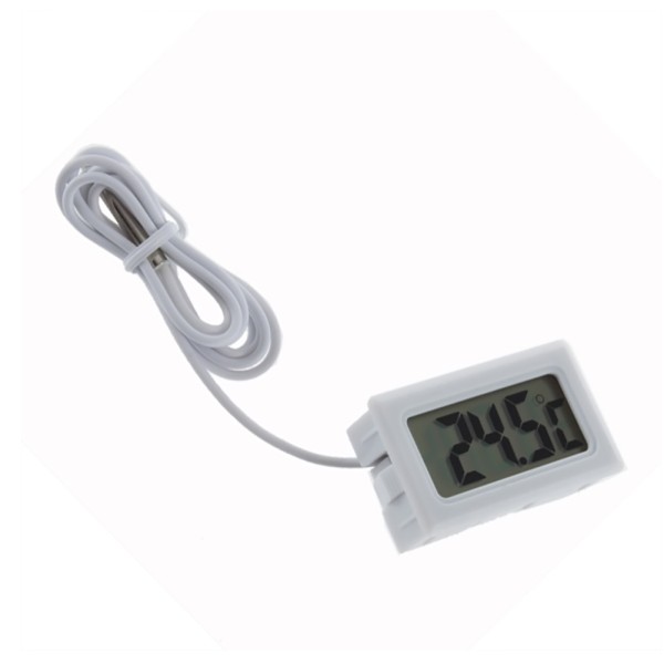 Digital wired thermometer, for car, aquarium, incubator, refrigerator and others, thermometer with probe, white color