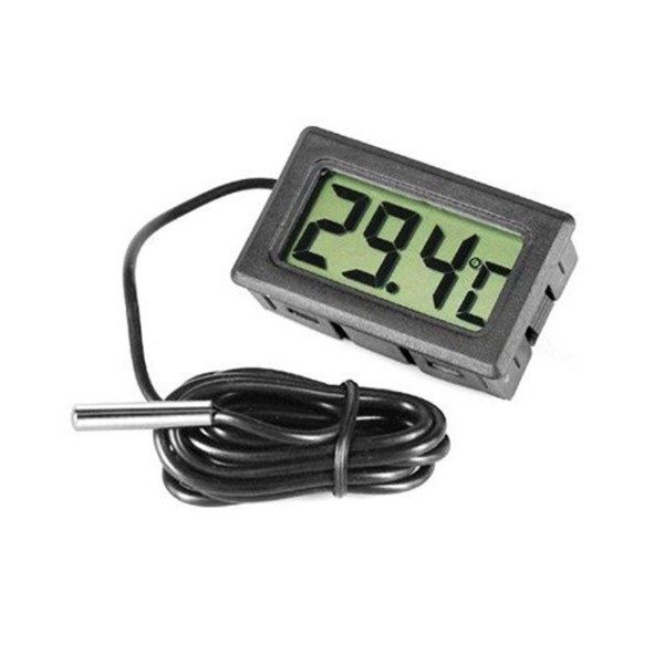 Digital wired thermometer, 5 m cable, for car, aquarium, incubator, refrigerator and others, thermometer with probe, black color
