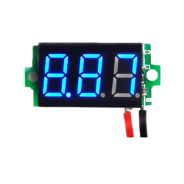 Digital Voltmeter with blue LEDs, 3.5 - 30 V, black, 3-digit and 2-wire