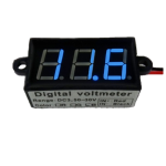 Digital voltmeter with blue LEDs, 3.5 to 30 V, black case, 3-digit and 2-wire, waterproof