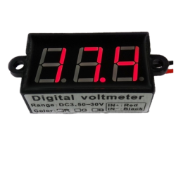 Digital voltmeter with red LEDs, 3.5 to 30 V, black case, 3-digit and 2-wire, waterproof