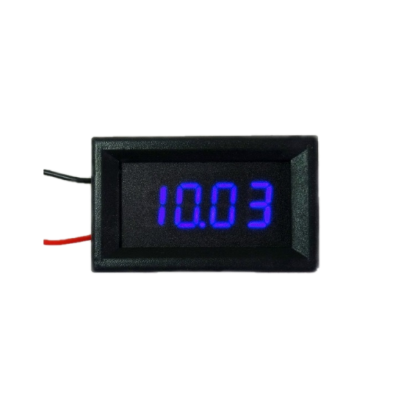 Digital Voltmeter with blue LEDs, 3.5 - 30 V, black case, 4-digit and 2-wire