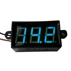 Digital voltmeter with blue LEDs, 3.5 - 30 V, small, black case, 3-digit and 2-wire, waterproof