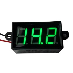 Digital voltmeter with green LEDs, 3.5 - 30 V, small, black case, 3-digit and 2-wire, waterproof