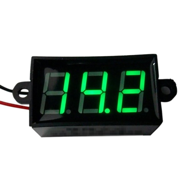 Digital voltmeter with green LEDs, 3.5 - 30 V, small, black case, 3-digit and 2-wire, waterproof