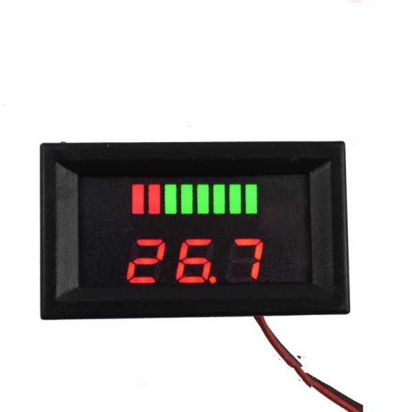 Digital Voltmeter with red LEDs and indicator, 12 V, black case, 3-digit and 2-wire